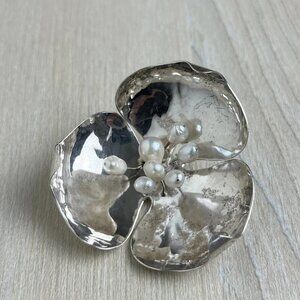 Vintage Sterling Silver Flower Brooch Signed Paulette Loomis Approx 13g